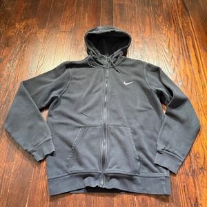 Vintage Nike‎ Hoodie Mens L Black Swoosh Logo Full Zip Faded 00s Y2K Sweatshirt